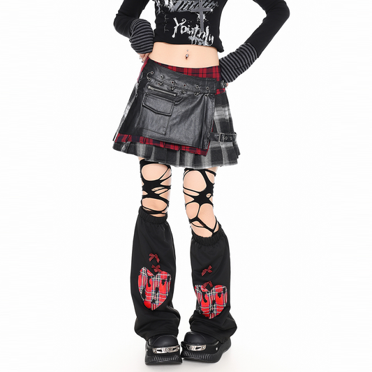 Plaid patchwork irregular skirt PA20277