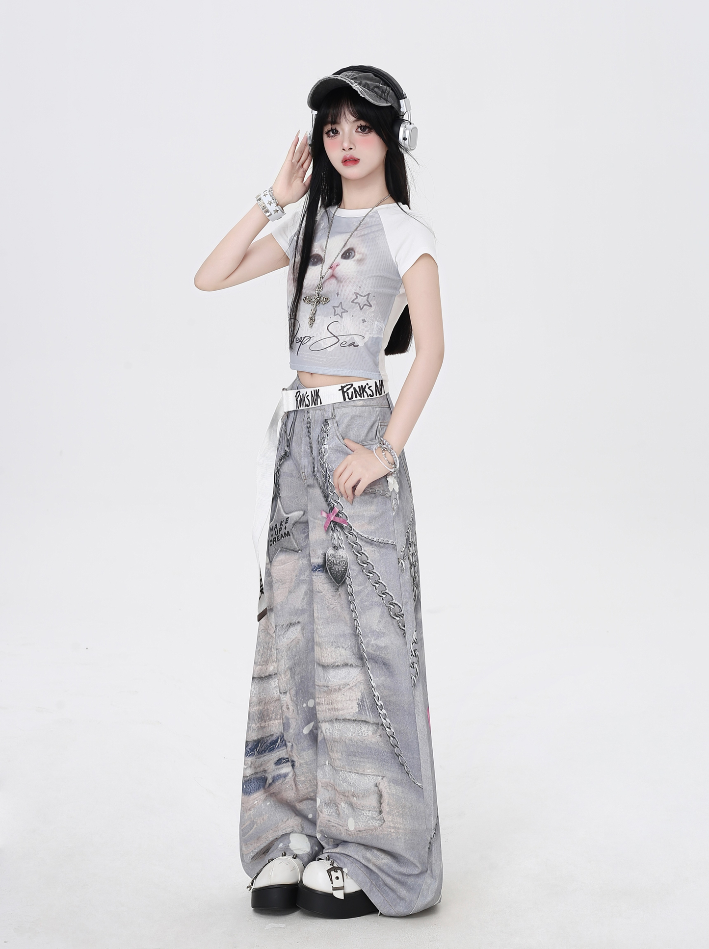 retro print high waist trousers PA20132