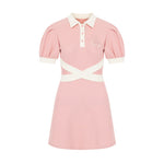 polo collar knit bow waist dress PL53361