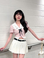 Pink shirt + high waist skirt PL53334