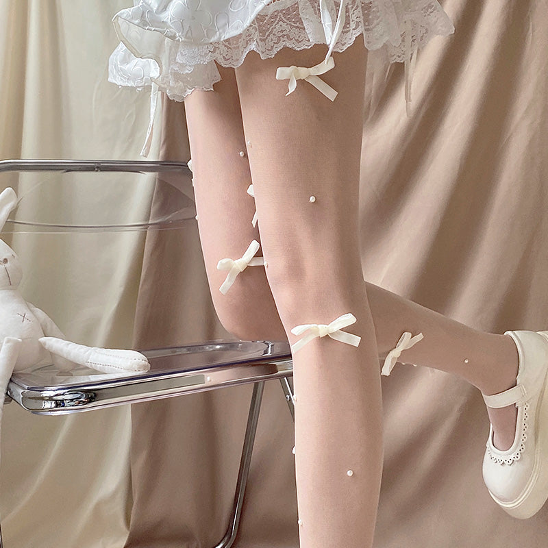 Lolita Bow Pearl White Stockings PL53343