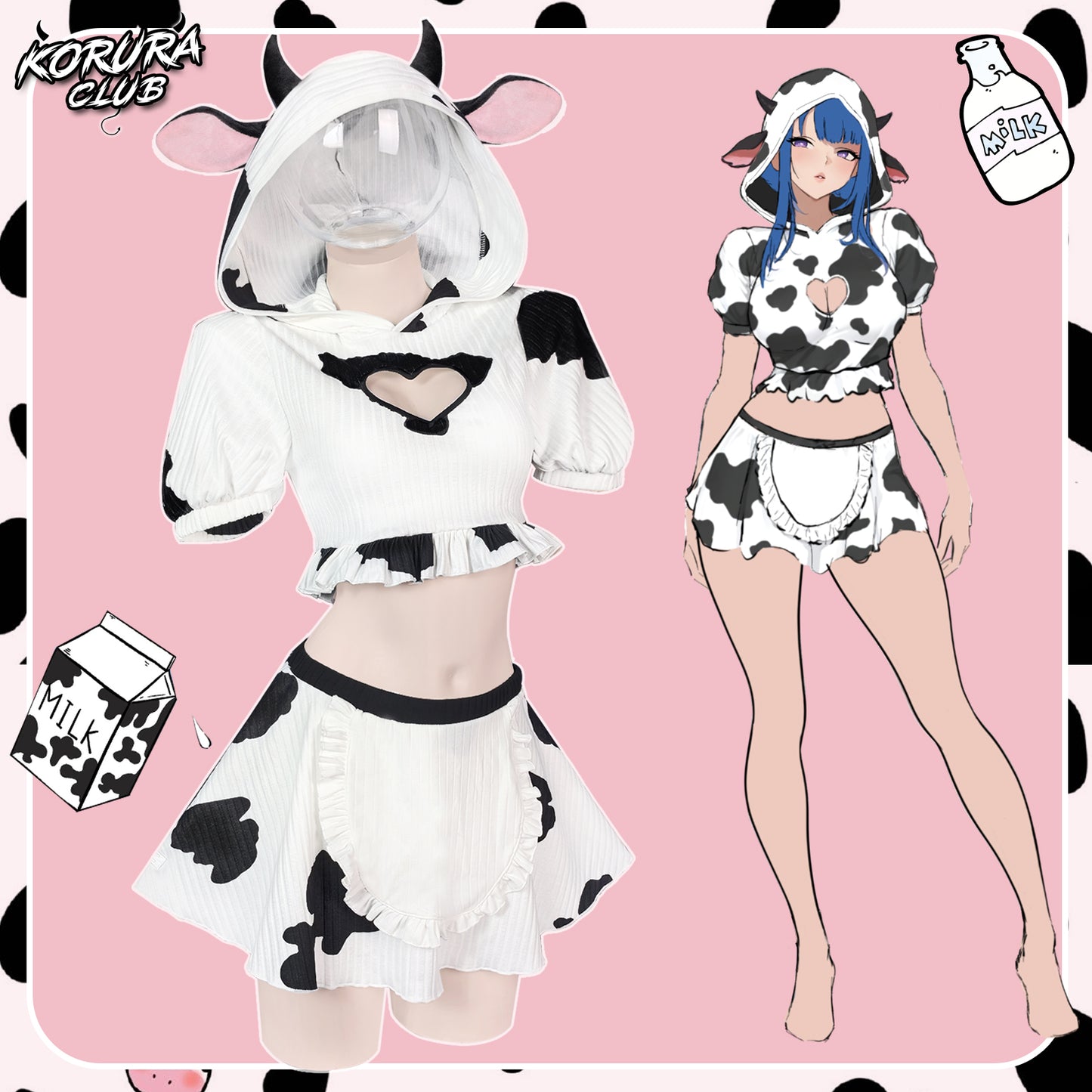 Cosplay Cow Print Skirt Set KO155
