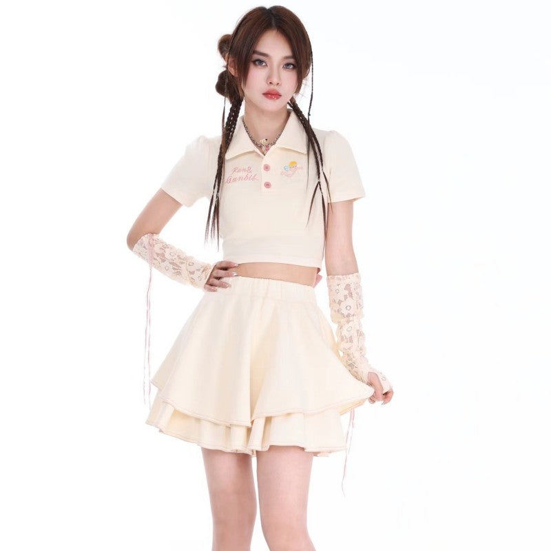 Bowknot polo collar top + tutu skirt PL53363