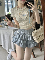 Love short-sleeved T-shirt + bowknot blue cake skirt PL53377