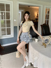 Love short-sleeved T-shirt + bowknot blue cake skirt PL53377