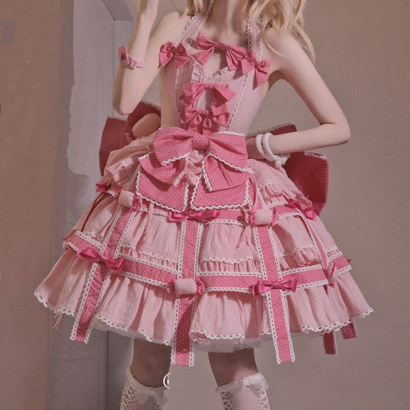 PINK CROSS KNOT LOLITA DRESS PL53398