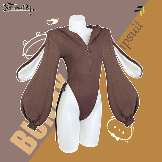 Chic Brown Bunny Hoodie Bodysuit MG14