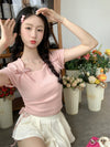 Pink Bow Tie Short Sleeve Top PL53408