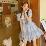 French Round Neck Puff Sleeve Babydoll Dress PL53508