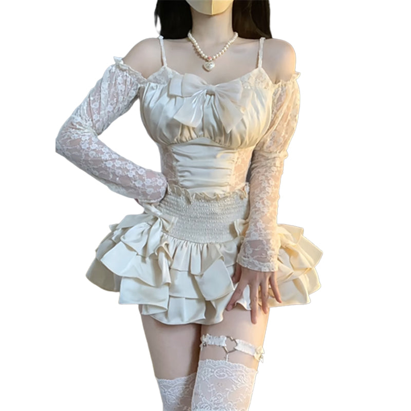 Ballet style suspender top + lace skirt PL53347