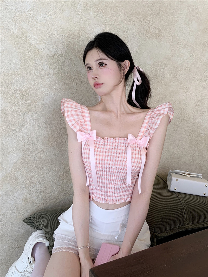 Summer design bowknot elastic top PL53444