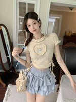 Love short-sleeved T-shirt + bowknot blue cake skirt PL53377