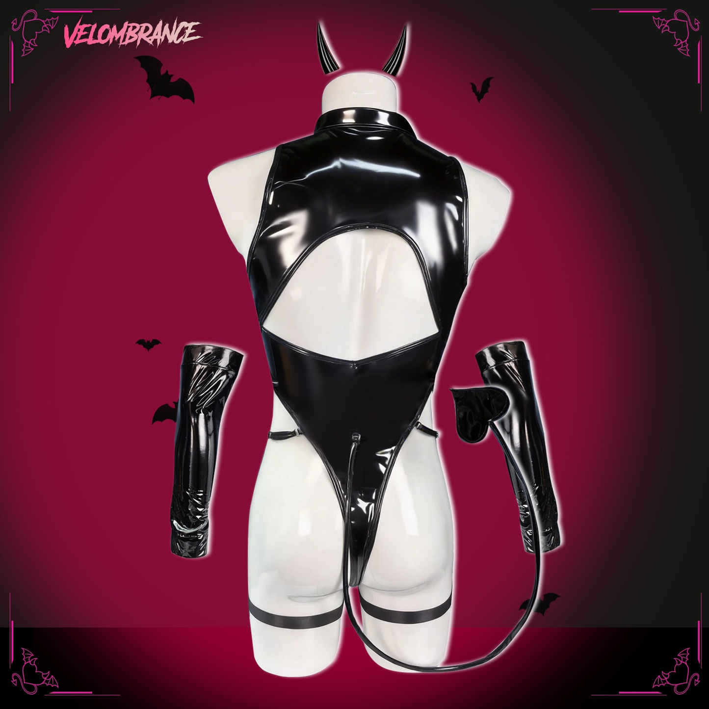 Pre-Order Devil Shiny Leather Strap Bodysuit （4-Piece Set） AS01