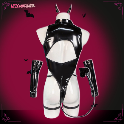 Pre-Order Devil Shiny Leather Strap Bodysuit （4-Piece Set） AS01