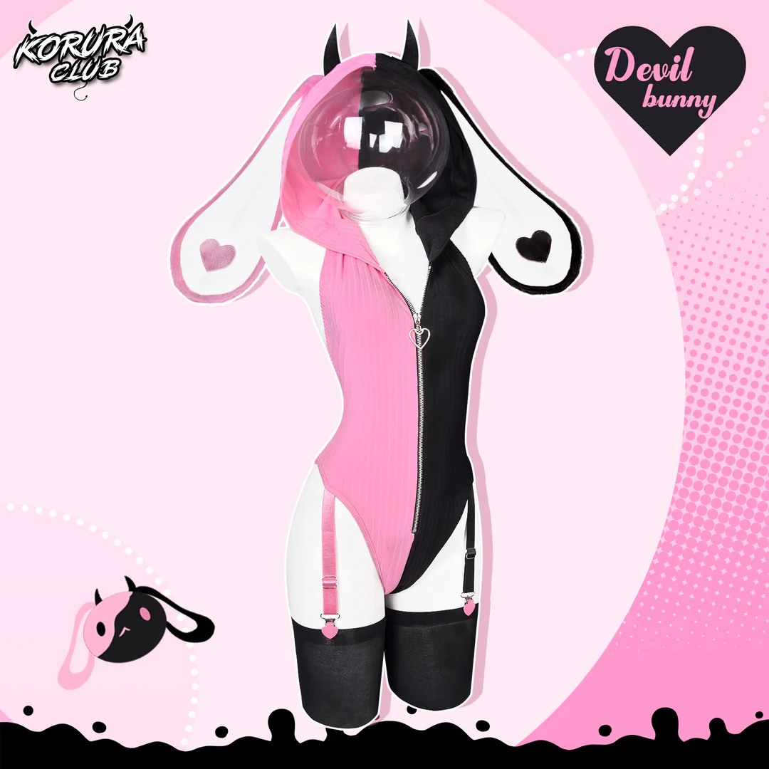 Heart Pattern Two-Tone Black and pink Bunny KO144