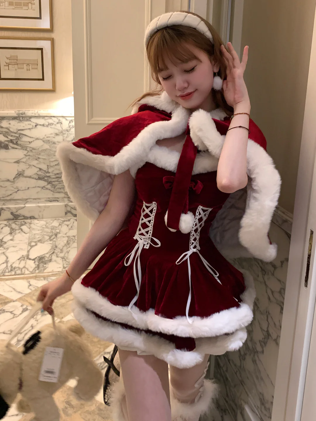 Energetic Christmas Sweet Cape Dress PA20313