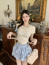 Love short-sleeved T-shirt + bowknot blue cake skirt PL53377