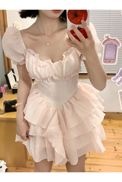 Pale pink princess waist dress PL53358