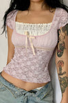 Pink Lace Hollow Square Neck Short Sleeves PL53433