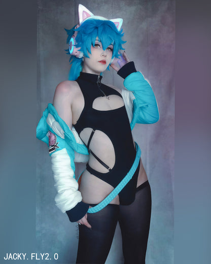 Femboy Hollow-out Bodysuit (2-Piece Set） AS58