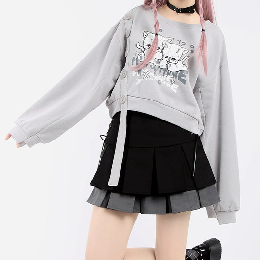 gray cartoon cropped sweatshirt  PL20579