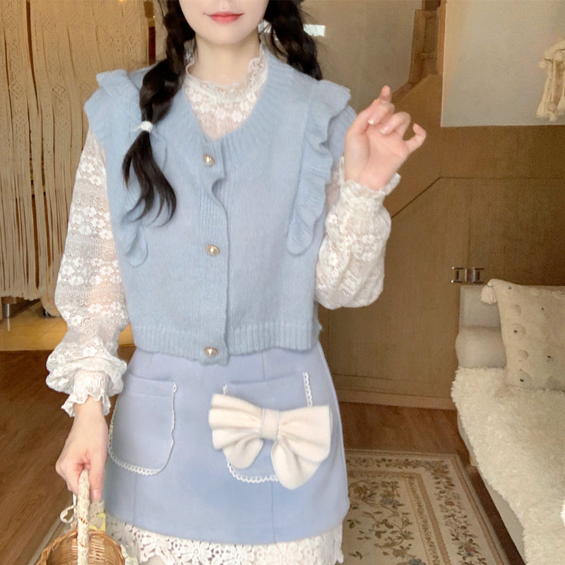 Blue Knit Vest Sweater PL52918