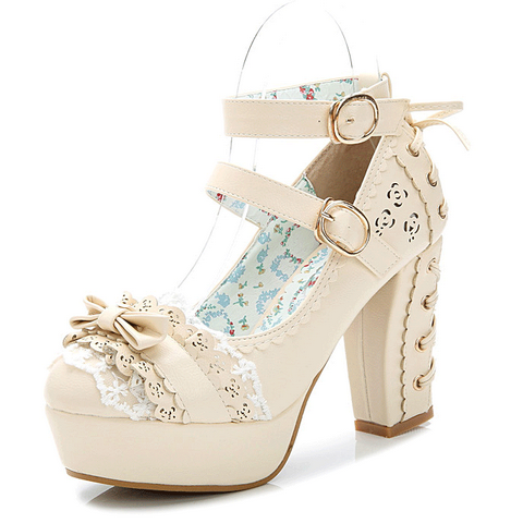 Lace bow heels PL50132