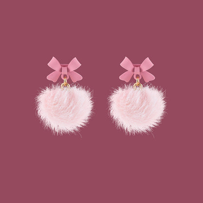 Pink Bow Pom Earrings PL52770