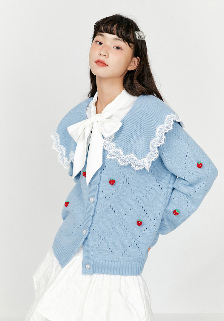 Lapel Strawberry Knit Sweater PL52818