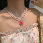 Colorful Beaded Heart Necklace PL52997