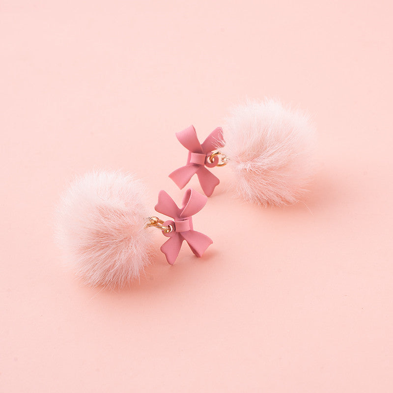 Pink Bow Pom Earrings PL52770