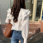 Puff Sleeve Ruffle Collar White Shirt PL53082