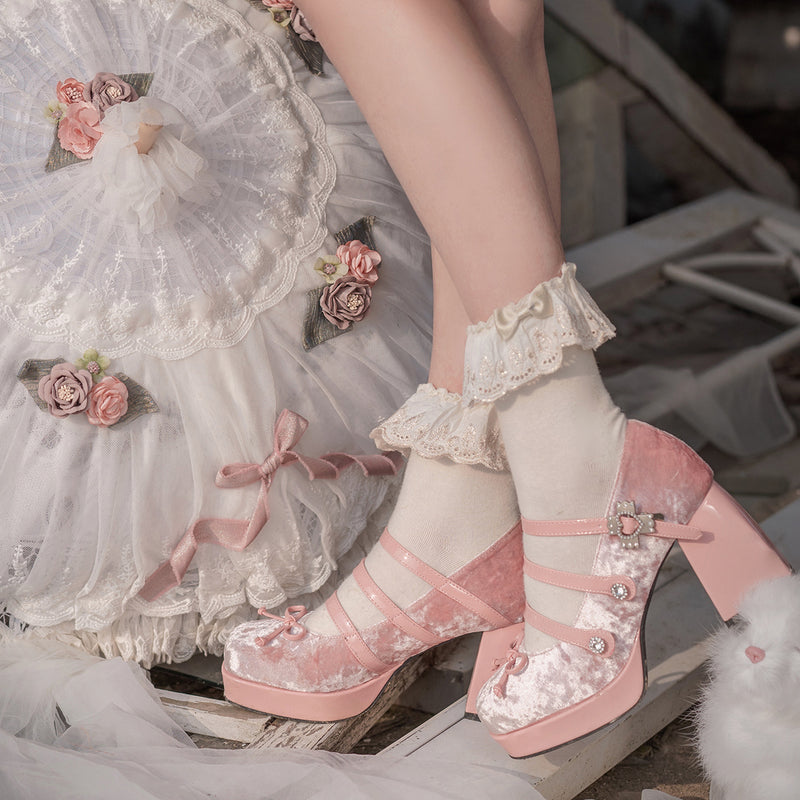 Pink velvet lolita shoes PL52755