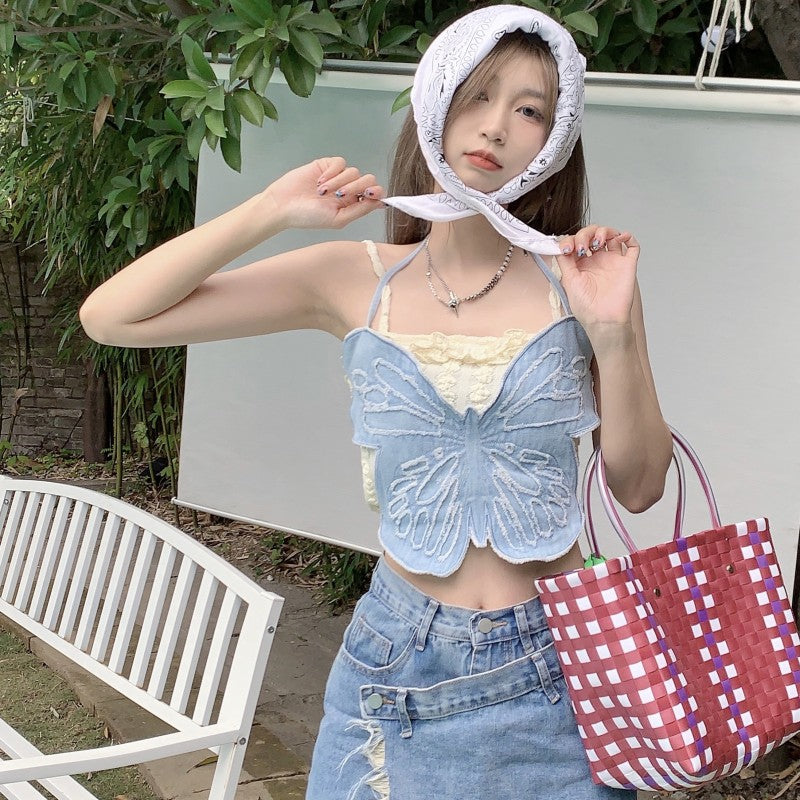 Blue Butterfly Denim Suspenders PL53003