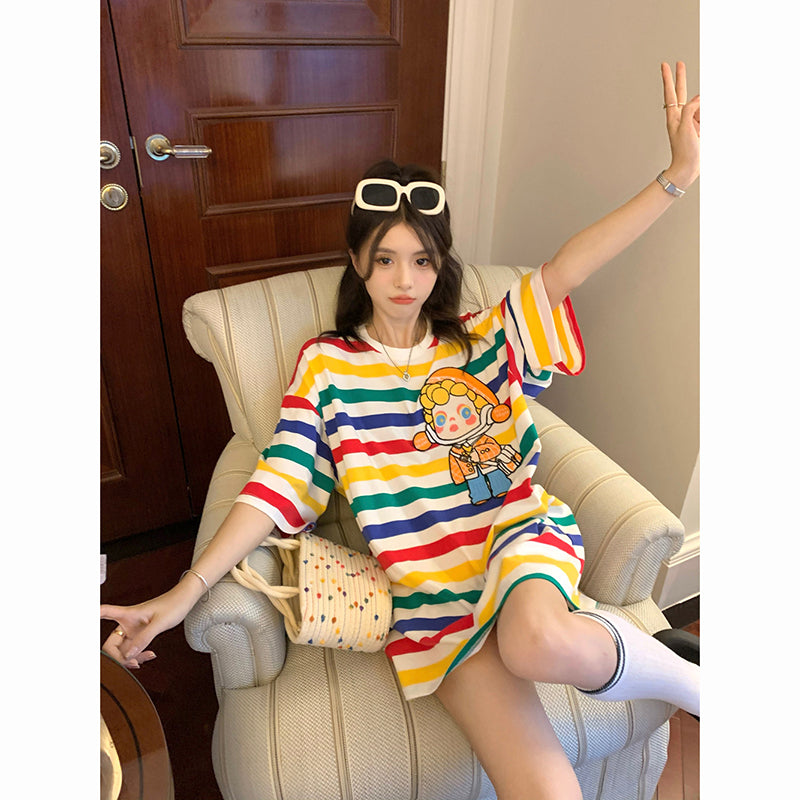 Cute Rainbow Stripe Oversized T-Shirt PL53030