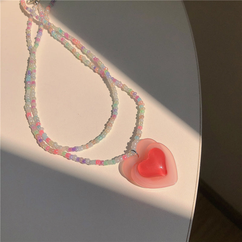 Colorful Beaded Heart Necklace PL52997