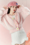 Pink Knitted V-Neck Floral Jacket PL52921