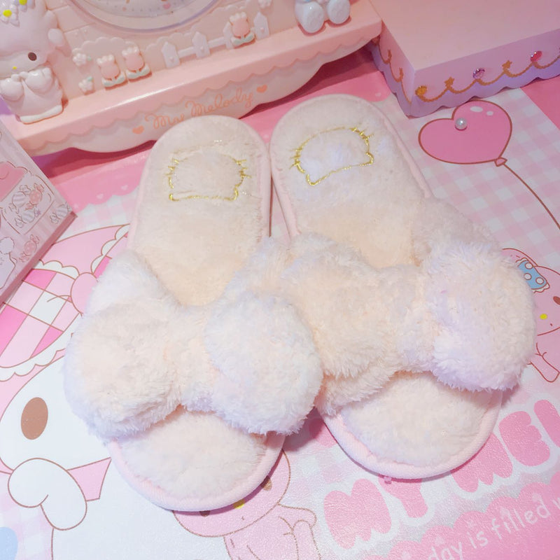 Cute Bow Knot Plush Slipper PL52783