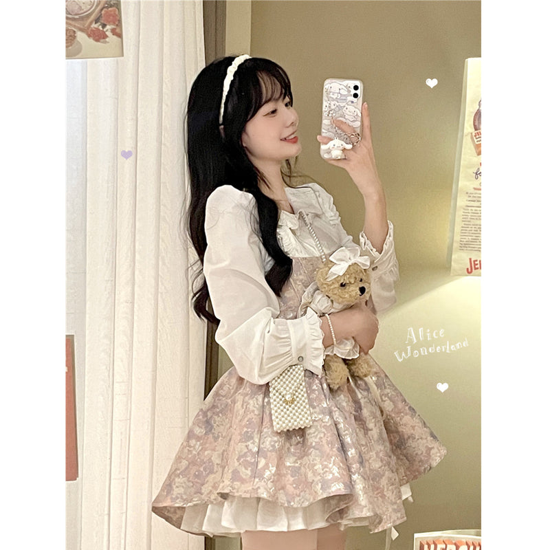 Cute Shirt Suspender Dress PL52892