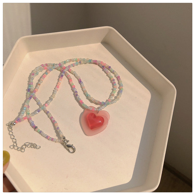 Colorful Beaded Heart Necklace PL52997