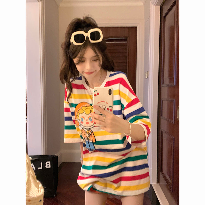 Cute Rainbow Stripe Oversized T-Shirt PL53030