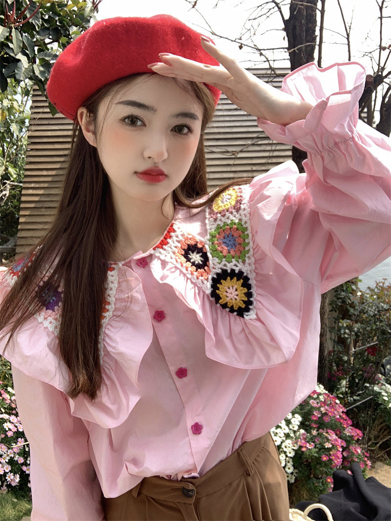 Woven Floral Doll Collar Shirt PL53081