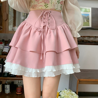 Two-piece set of floral top + bow skirt PL52820