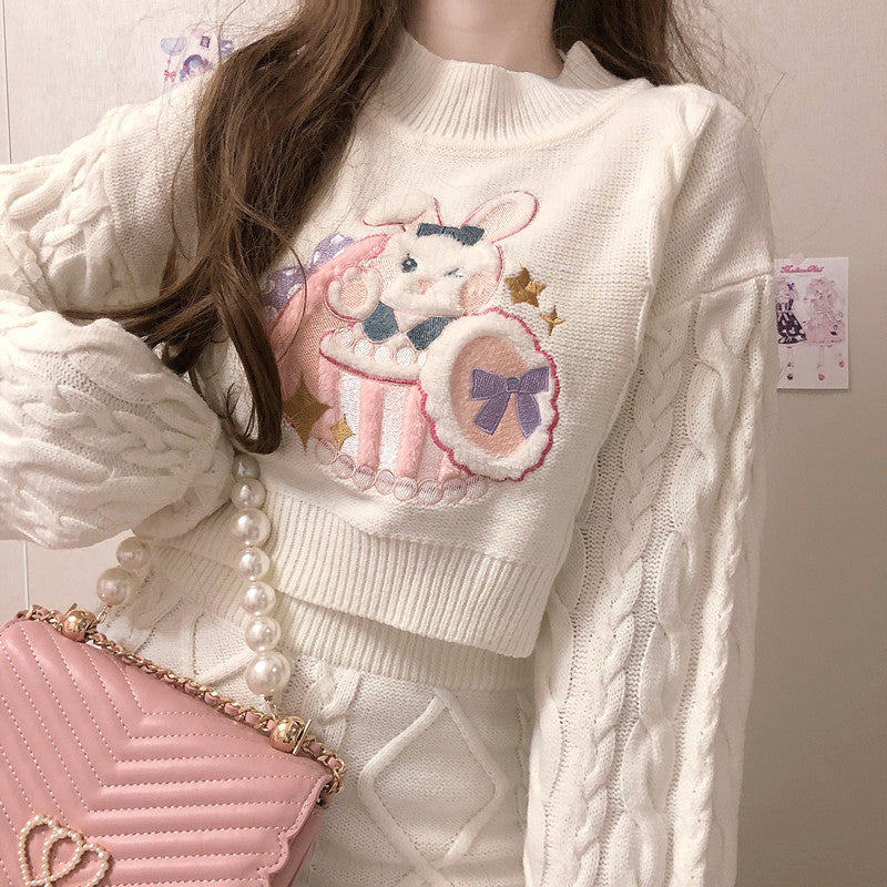 Cute Knitted two-piece sweater + skirt PL52837