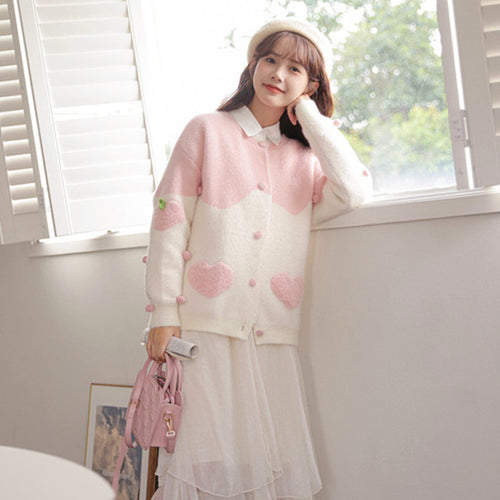 Pink Lovely Heart Knit Sweater PL52773