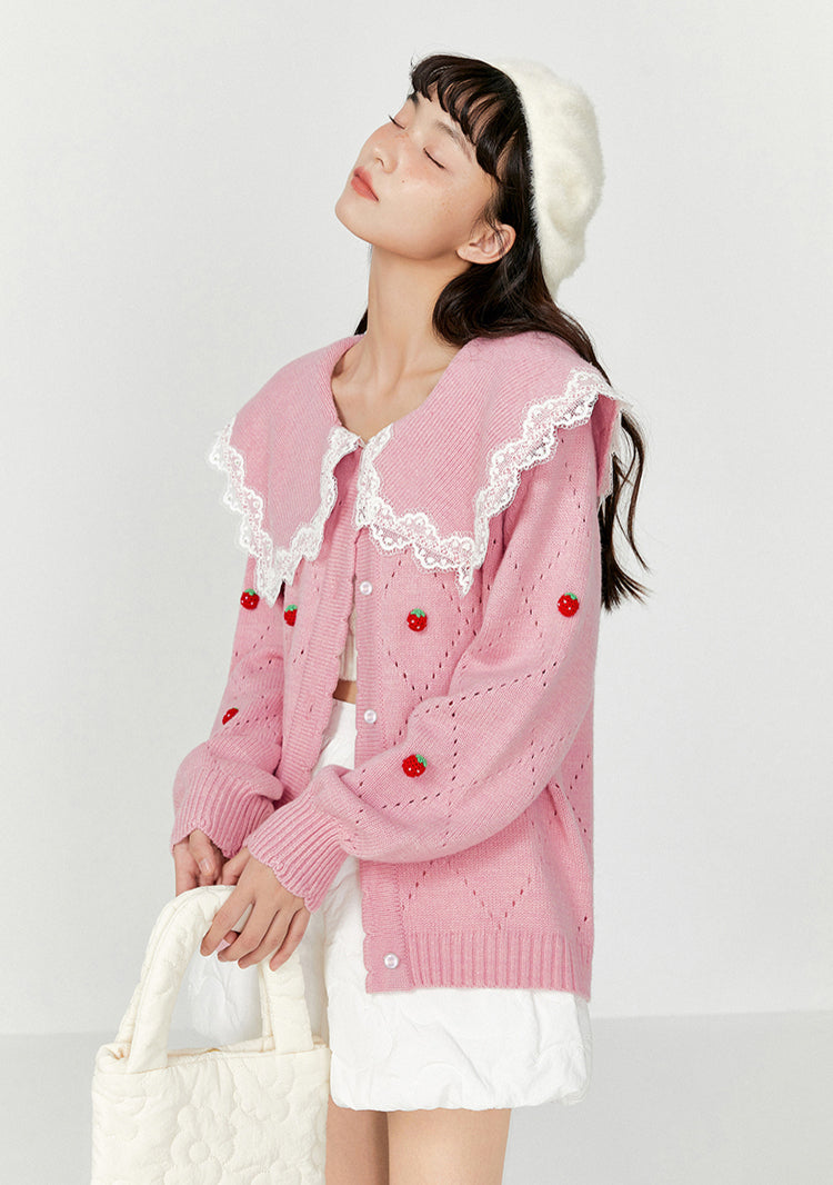 Lapel Strawberry Knit Sweater PL52818