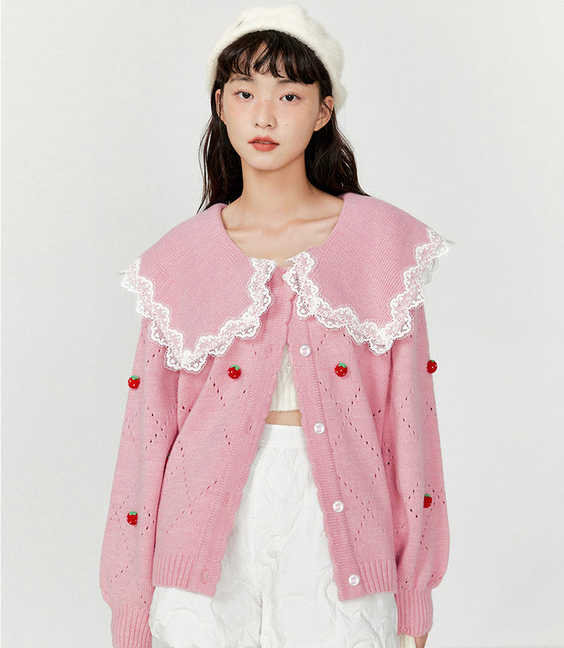 Lapel Strawberry Knit Sweater PL52818