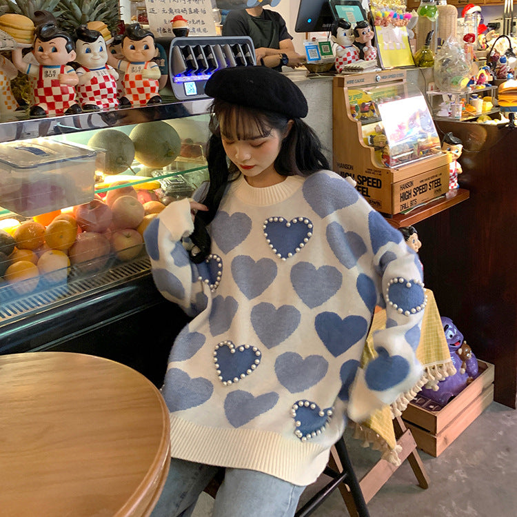 Pink Pearl Heart Knit Sweater PL52772