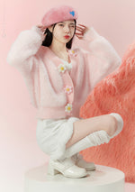 Pink Knitted V-Neck Floral Jacket PL52921