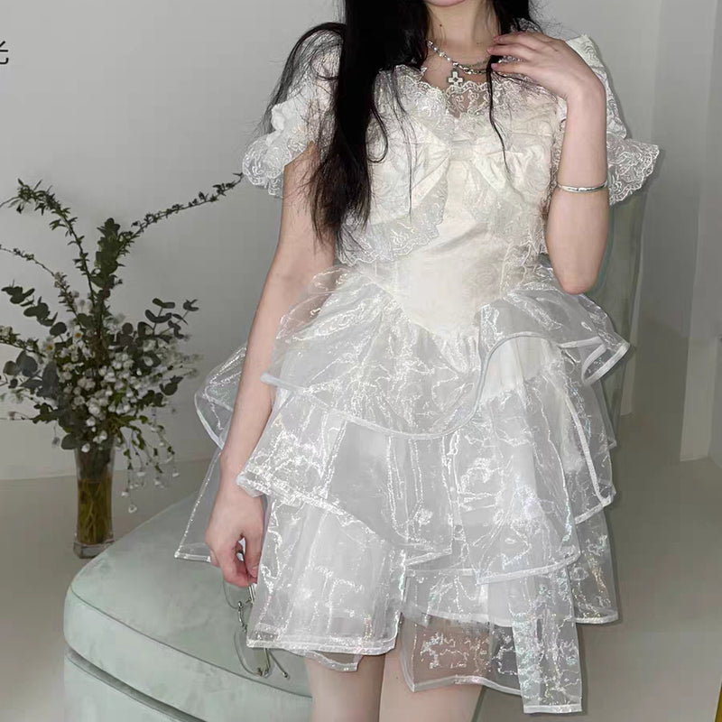 White Lace Organza Dress PL52972